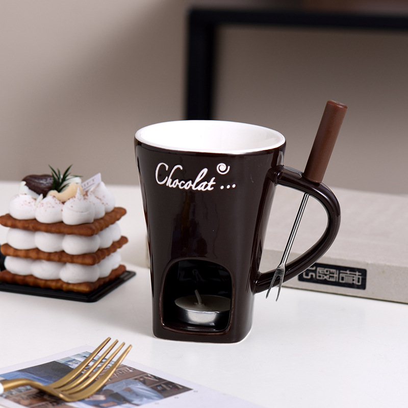 Personal Mini Fondue Mug Set — Chocolate, Cheese & Butter Melting Pot with Warmer