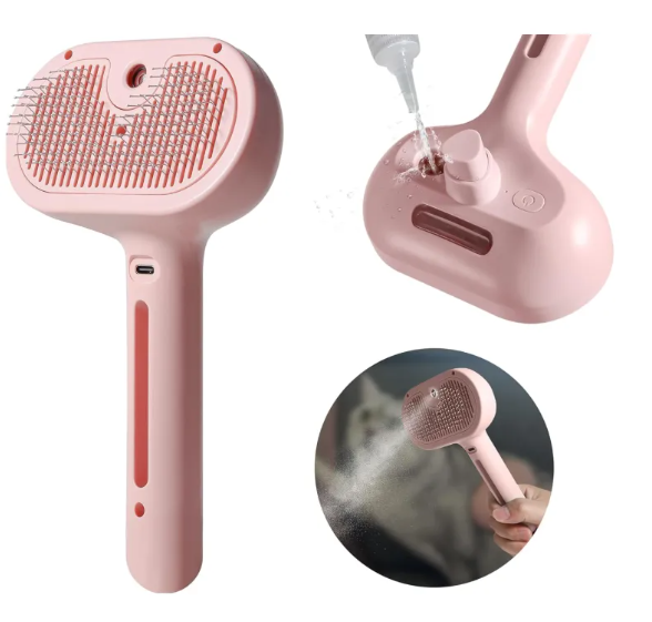 Pet Hair Spray Brush — 2-in-1 Grooming Comb with Built-In Water Sprayer for Cats & Dogs