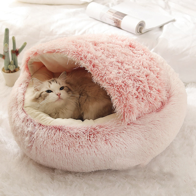 2-in-1 Pet Bed — Round Plush Warm Bed for Cats & Small Dogs