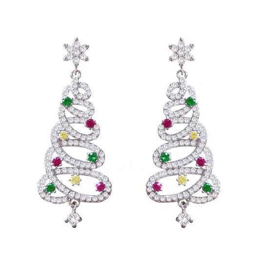 Christmas Tree Rhinestone Earrings — Festive Pearl & Crystal Stud Earrings