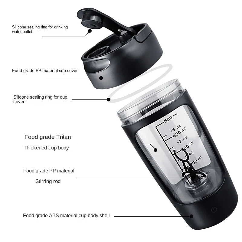 Electric Protein Shaker Bottle — USB Rechargeable Blender Cup for Gym & Fitness