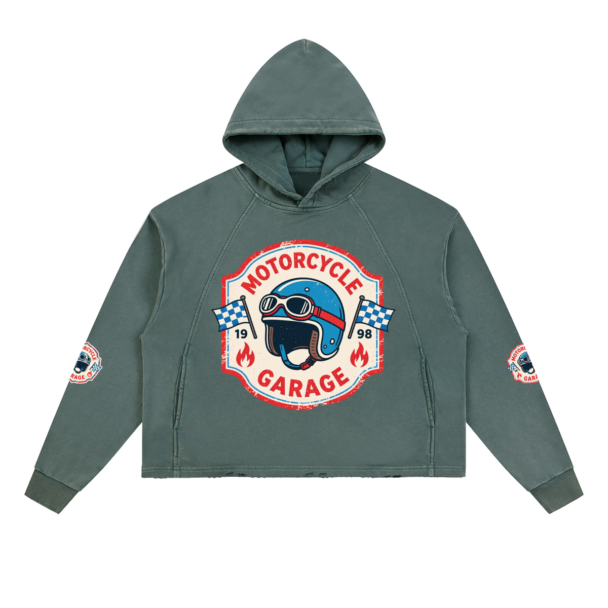 Vintage Washed Frayed-Hem Hoodie