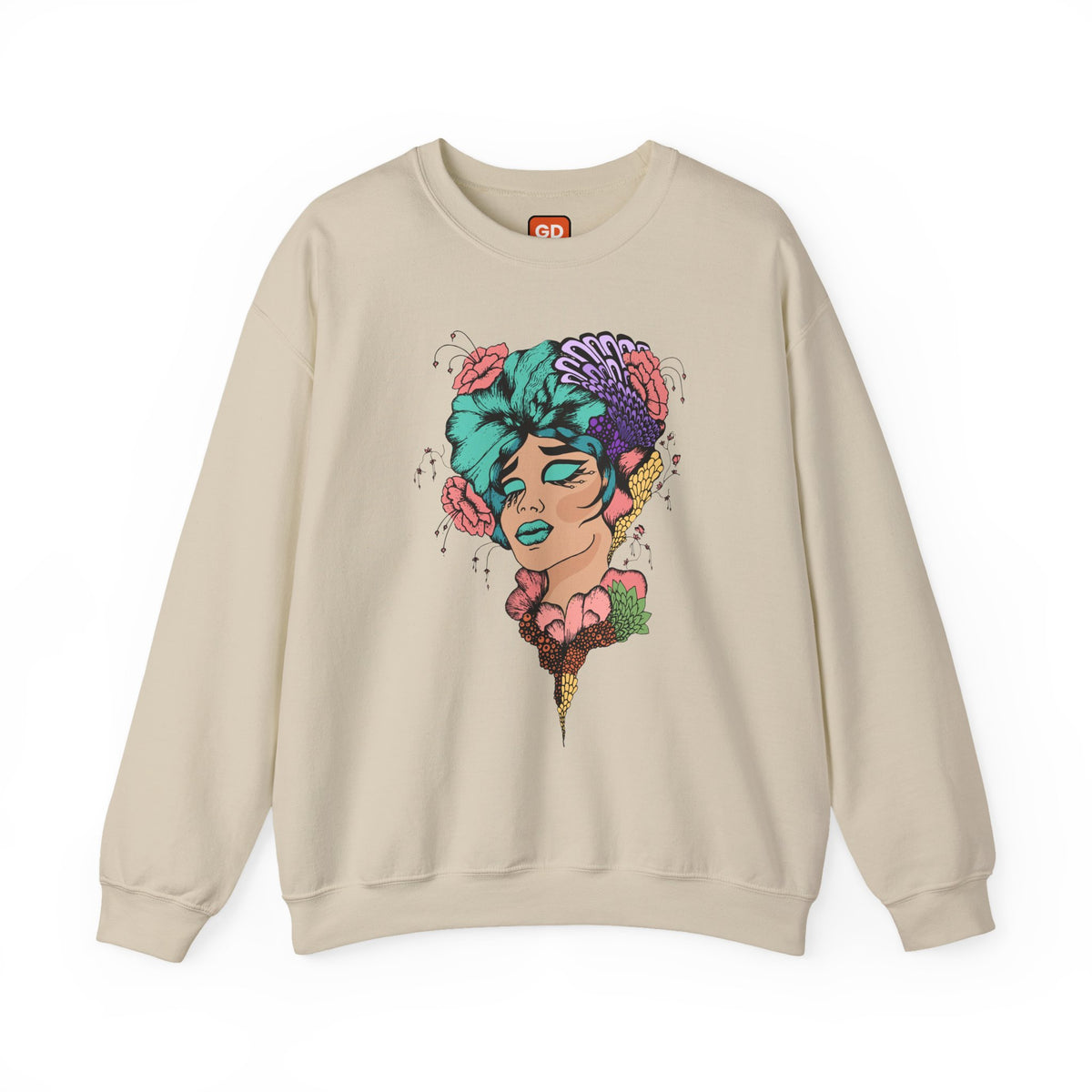 Floral Head Portrait Sweatshirt — "Thank You" Radiant Back Crewneck