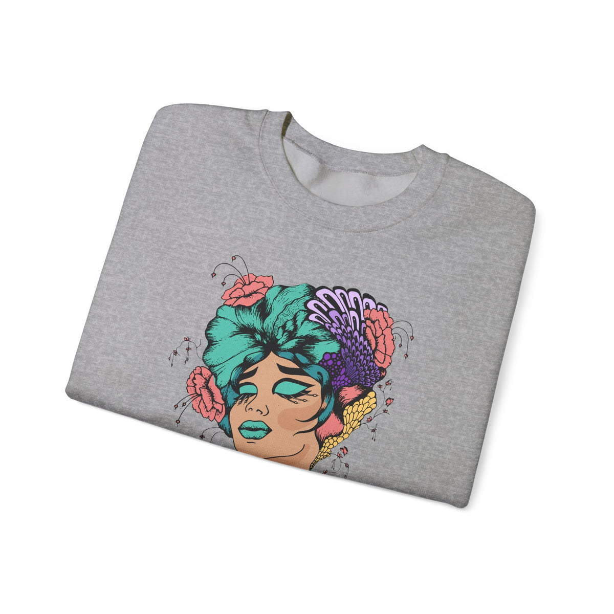 Floral Femme Portrait Sweatshirt — Vibrant Botanical Art Crewneck