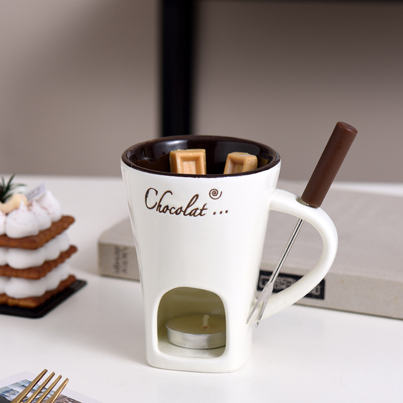 Personal Mini Fondue Mug Set — Chocolate, Cheese & Butter Melting Pot with Warmer