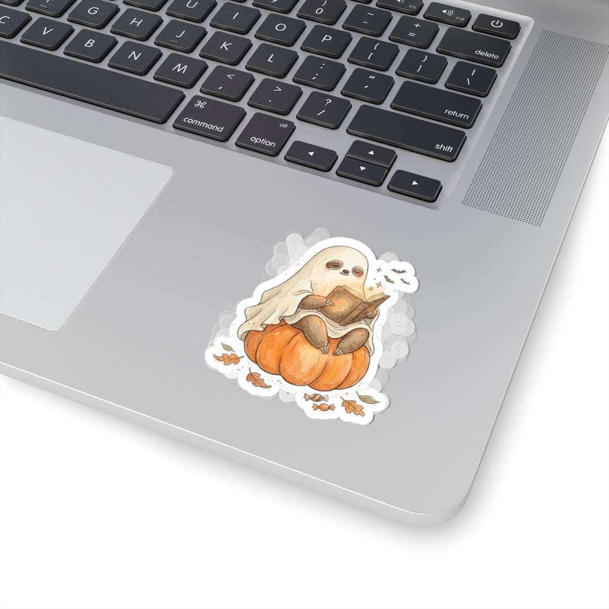Ghost Sloth on Pumpkin Kiss-Cut Stickers | Spooky Animals Halloween Sticker