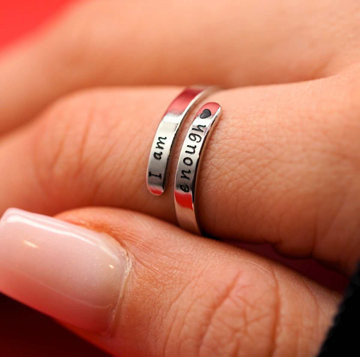 I Am Enough Inspirational Ring — Self-Love Oil Pressure Opening Band