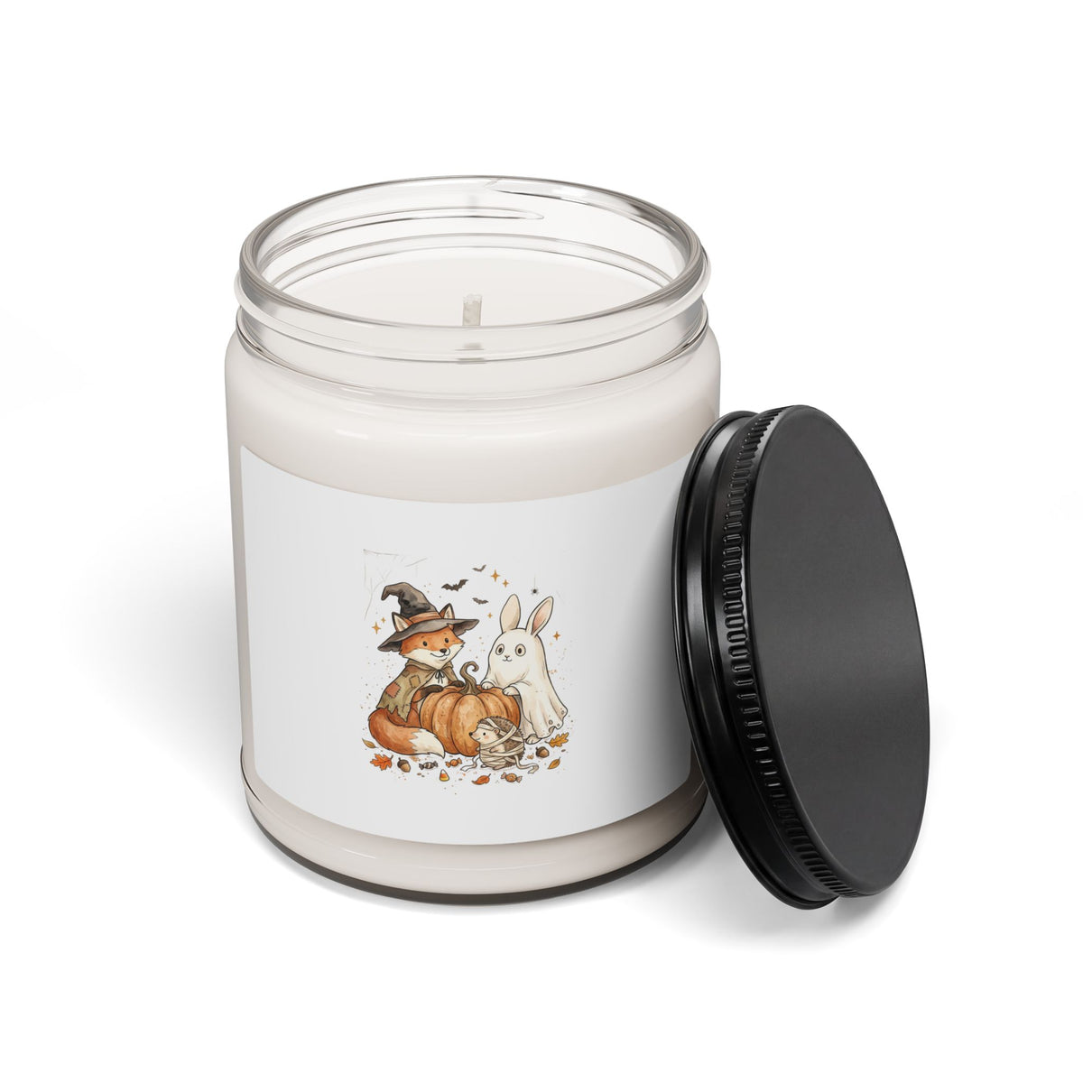 Spooky Woodland Animals Candle | Halloween Fox & Ghost Bunny, Soy Jar