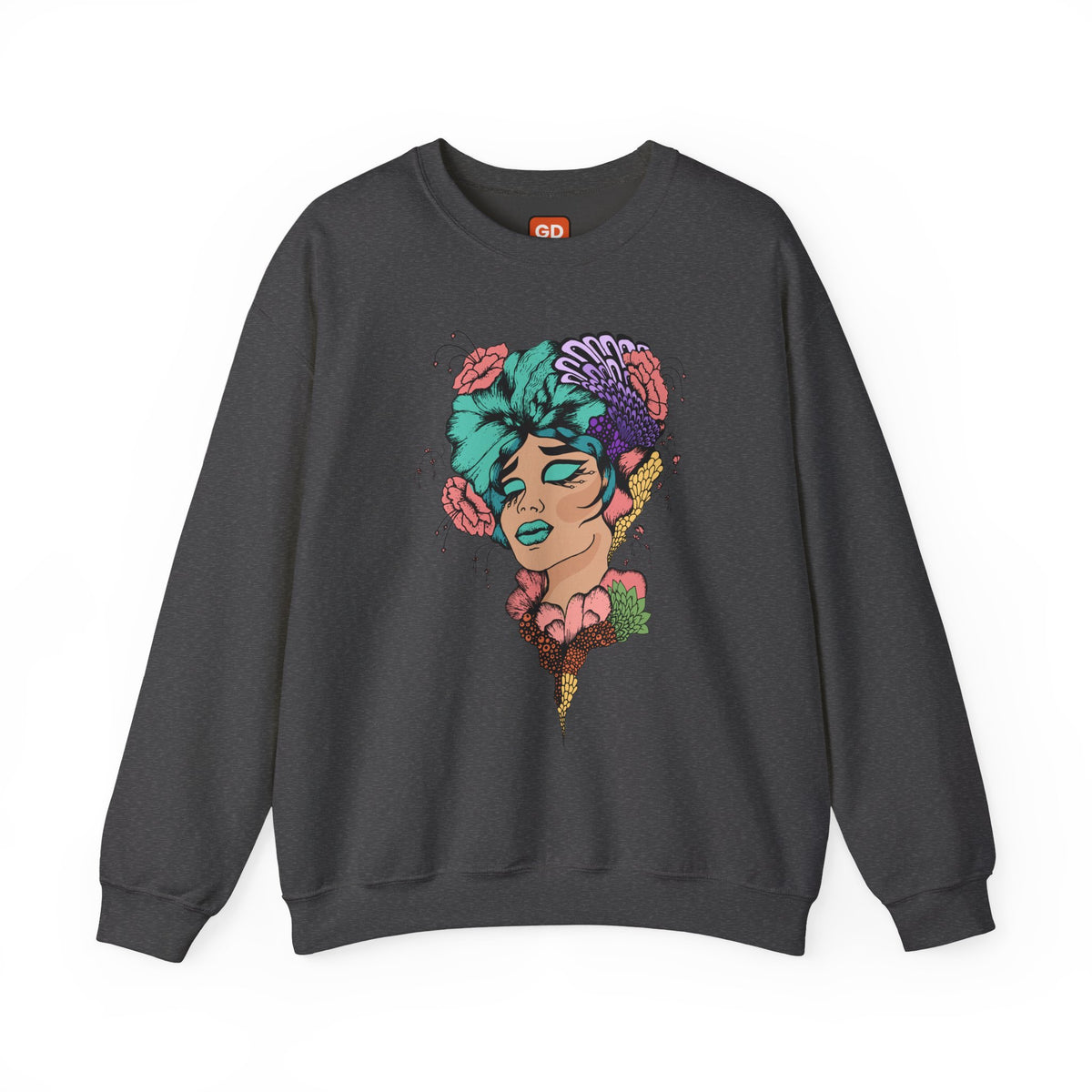 Floral Head Portrait Sweatshirt — "Thank You" Radiant Back Crewneck