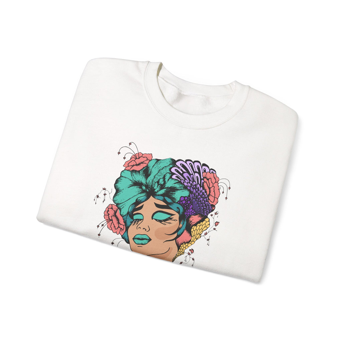 Floral Femme Portrait Sweatshirt — Vibrant Botanical Art Crewneck