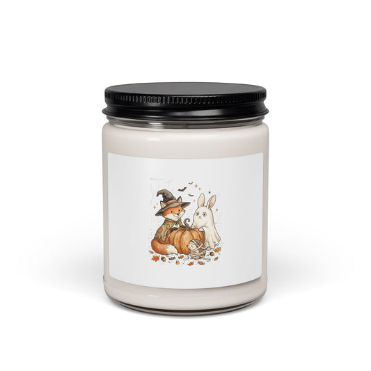 Spooky Woodland Animals Candle | Halloween Fox & Ghost Bunny, Soy Jar