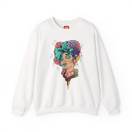 Floral Head Portrait Sweatshirt — "Thank You" Radiant Back Crewneck