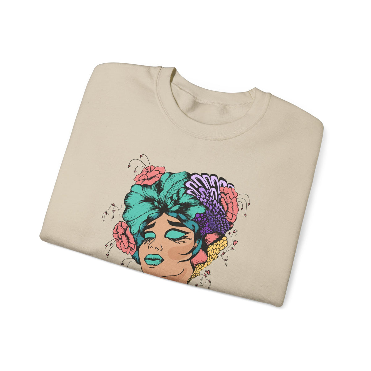Floral Femme Portrait Sweatshirt — Vibrant Botanical Art Crewneck