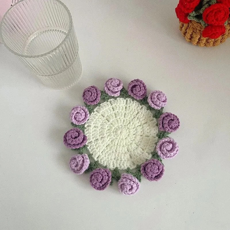 Crochet Rose Coaster DIY Kit — Handmade Floral Craft Set
