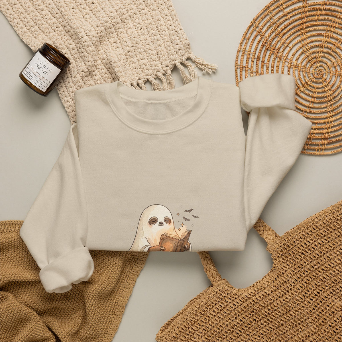 Ghost Puppy on Pumpkin Sweatshirt | Spooky Animals, Halloween Cute