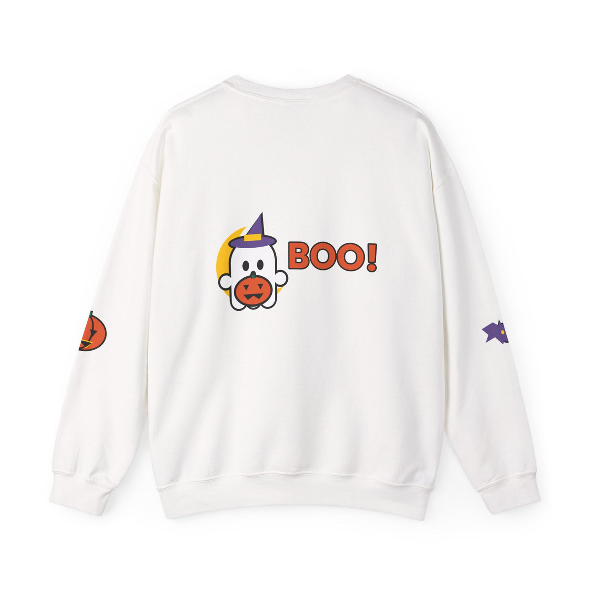 Halloween Ghost Crewneck Sweatshirt — 'BOO!' Pumpkin Hat Graphic