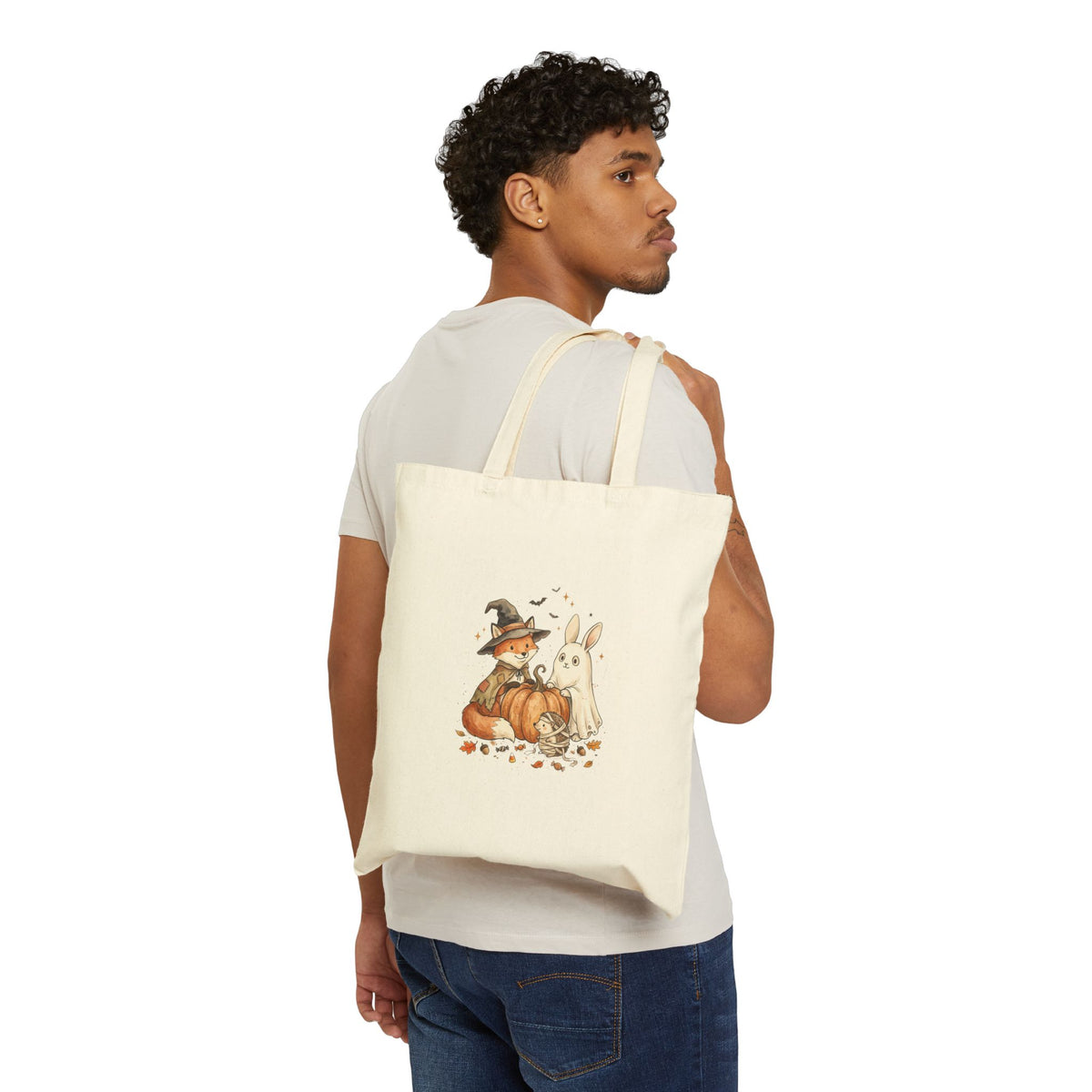 Spooky Animals Pumpkin Witch Hat Tote | Canvas Halloween Tote