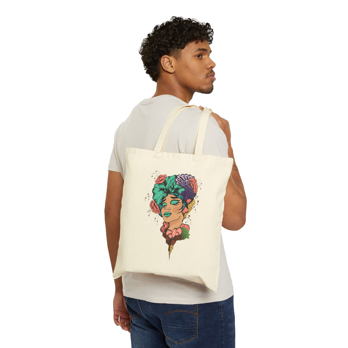 Floral Muse Canvas Tote — Artistic Woman Portrait Eco Bag