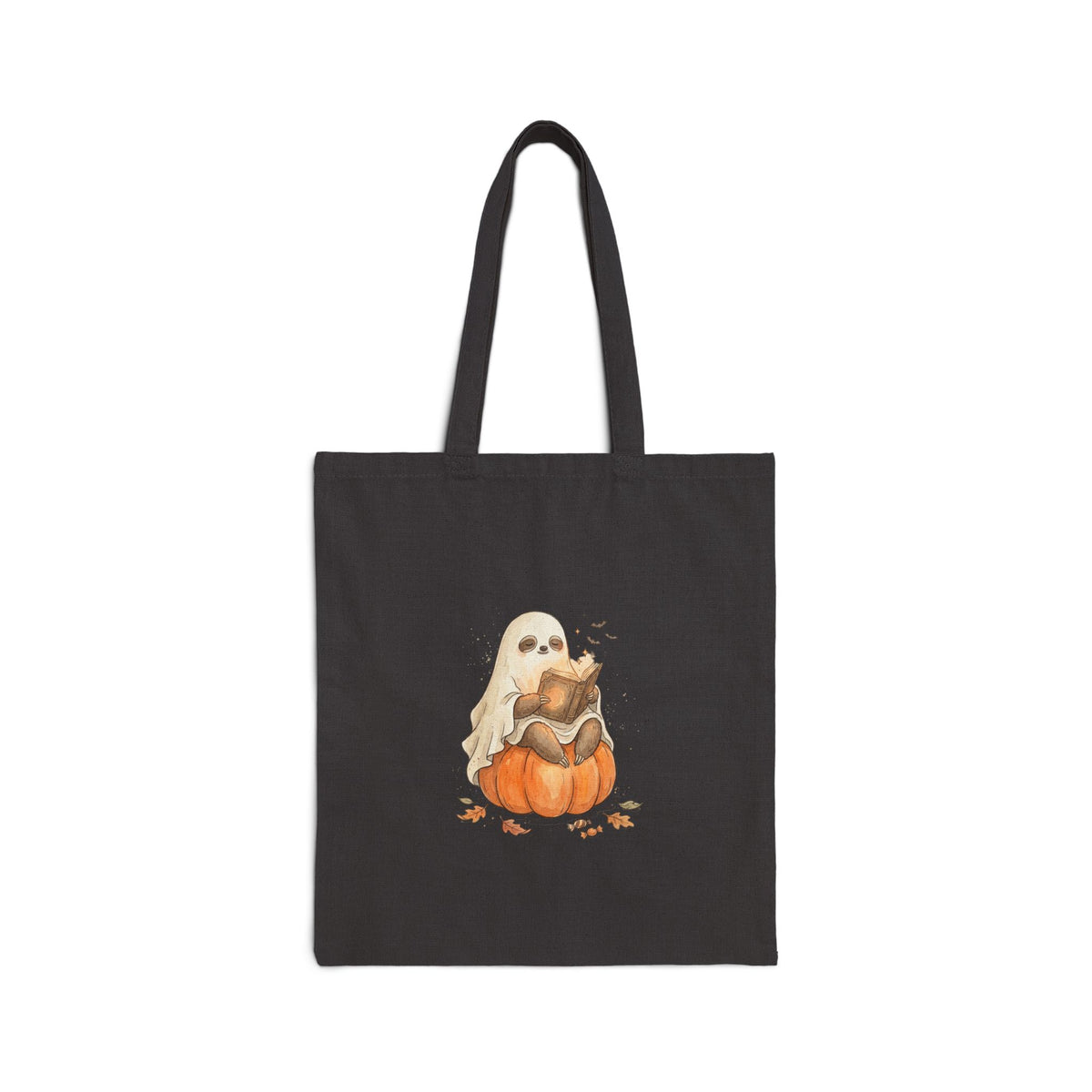 Ghost Cat on Pumpkin Tote | Spooky Animals Halloween Illustration