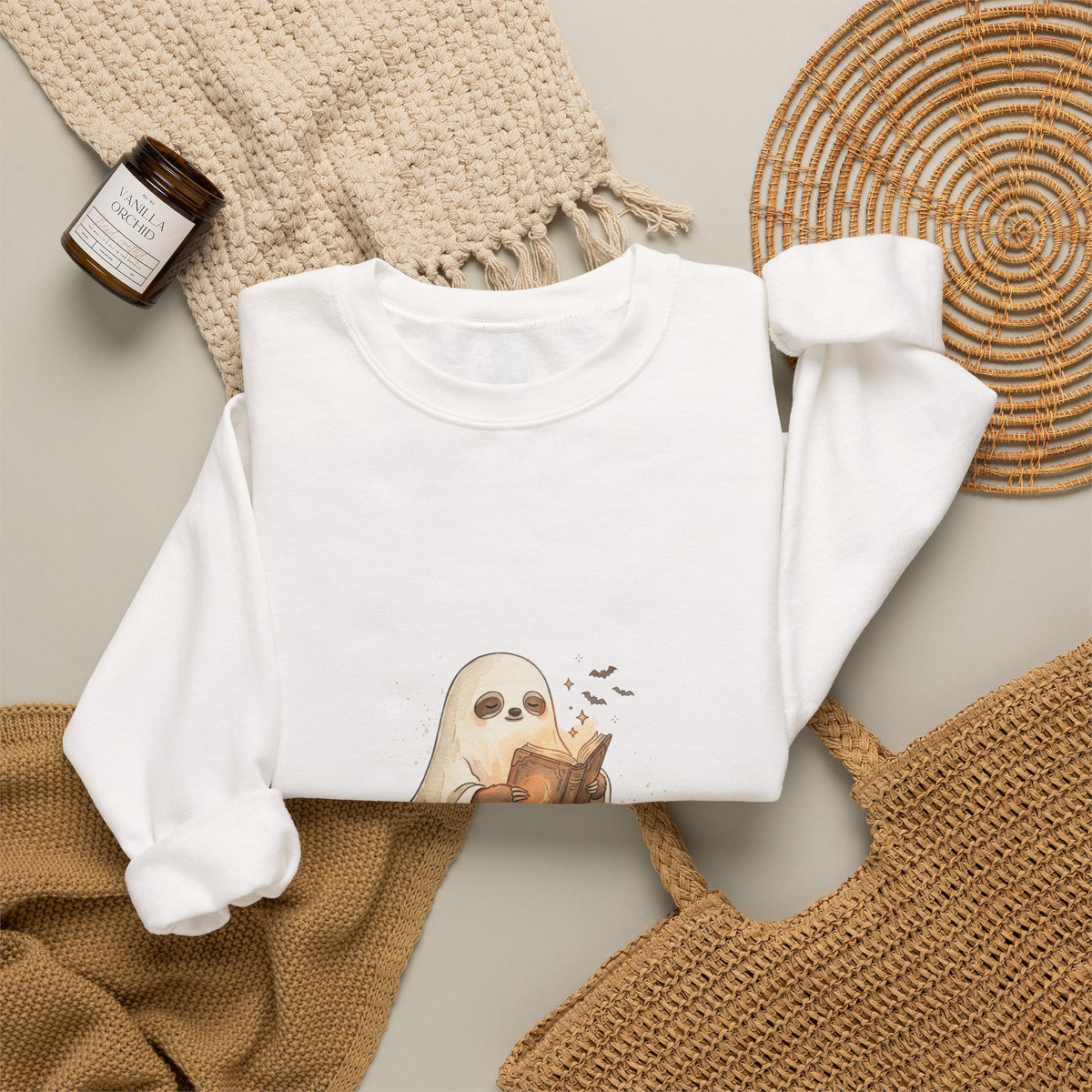 Ghost Puppy on Pumpkin Sweatshirt | Spooky Animals, Halloween Cute