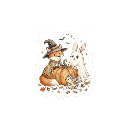 Spooky Animals Halloween Fox & Ghost Bunny Sticker | Kiss-Cut Sticker