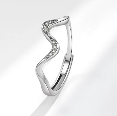 Water Wave Silver Ring — Adjustable Geometric Fashion Ring