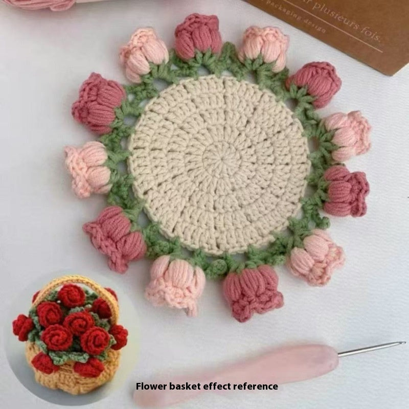 Crochet Rose Coaster DIY Kit — Handmade Floral Craft Set