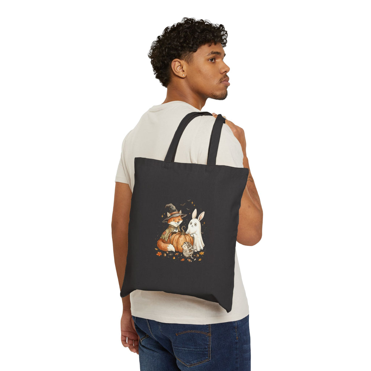 Spooky Animals Pumpkin Witch Hat Tote | Canvas Halloween Tote