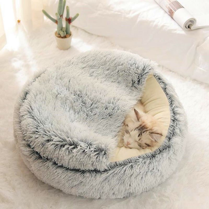2-in-1 Pet Bed — Round Plush Warm Bed for Cats & Small Dogs