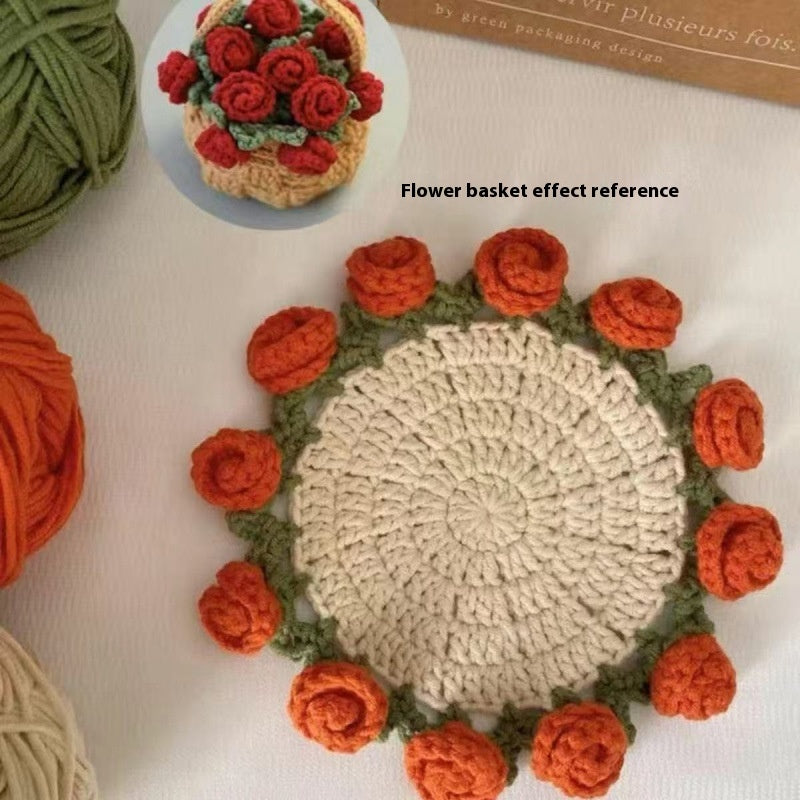 Crochet Rose Coaster DIY Kit — Handmade Floral Craft Set