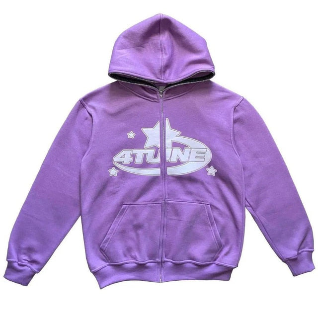 Star Print Zip-Up Hoodie — 3D Sports Graphic Fleece Jacket