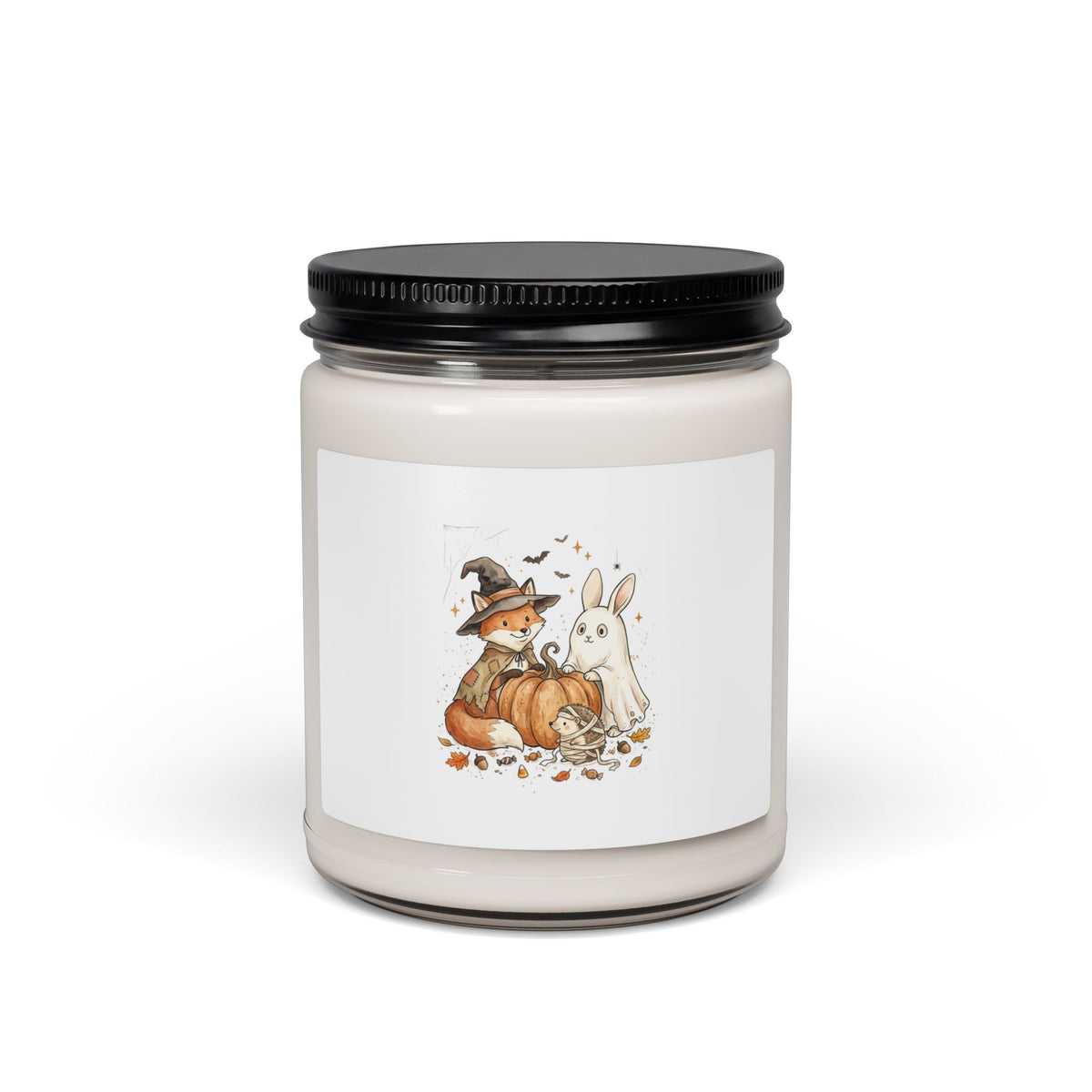 Spooky Woodland Animals Candle | Halloween Fox & Ghost Bunny, Soy Jar