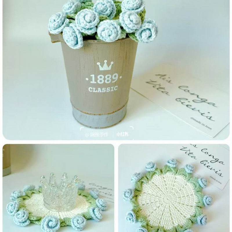 Crochet Rose Coaster DIY Kit — Handmade Floral Craft Set