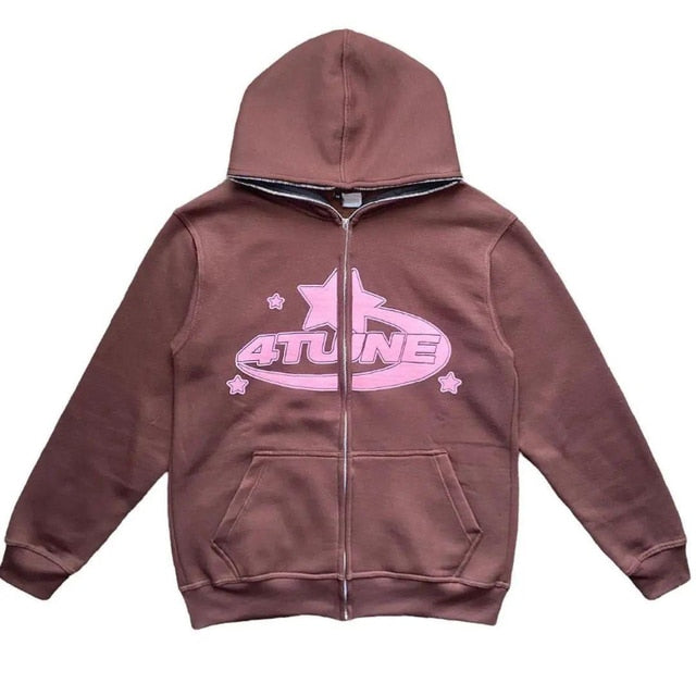 Star Print Zip-Up Hoodie — 3D Sports Graphic Fleece Jacket