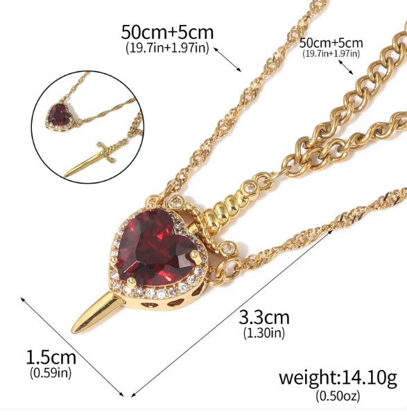 Love Dagger Couple Necklace — Heart Piercing Pendant Set for Two