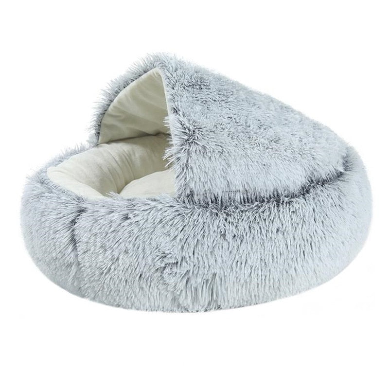 2-in-1 Pet Bed — Round Plush Warm Bed for Cats & Small Dogs