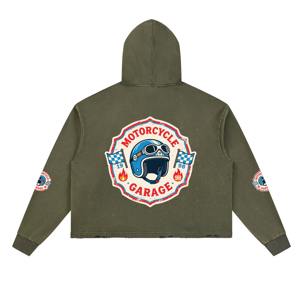 Vintage Washed Frayed-Hem Hoodie