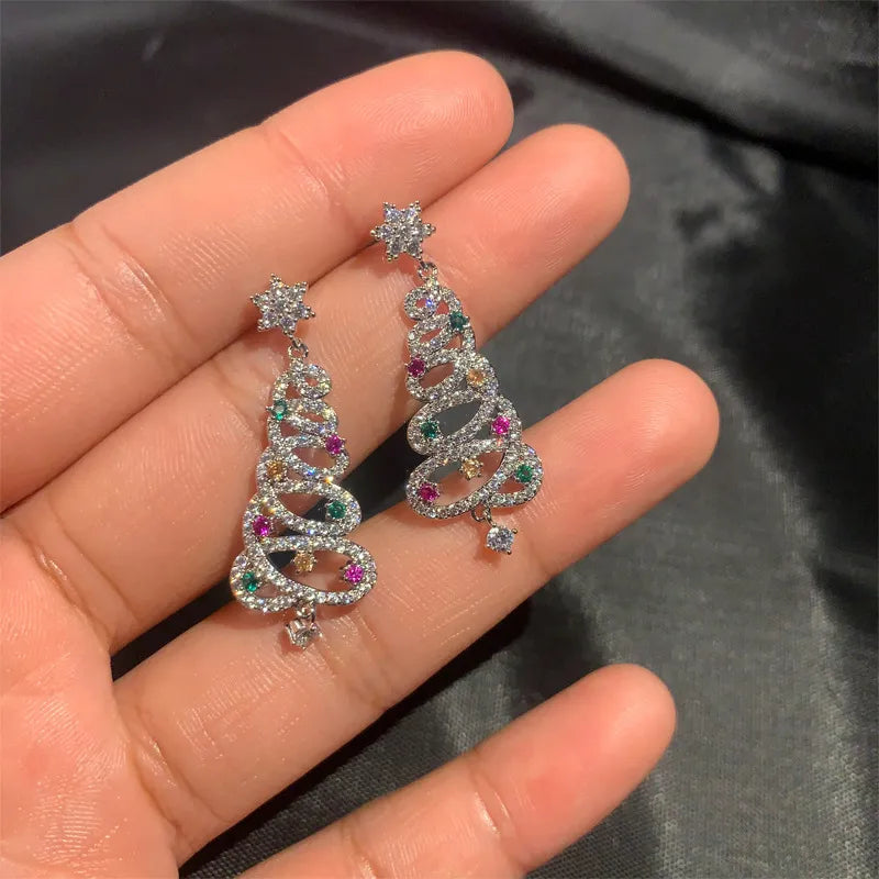 Christmas Tree Rhinestone Earrings — Festive Pearl & Crystal Stud Earrings