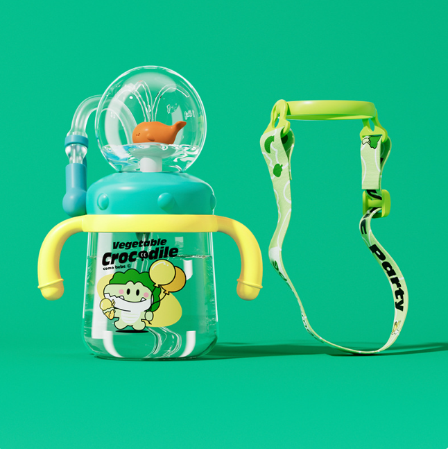 Kids Whale Diving Fountain Water Bottle — Leakproof Tritan Sippy Cup