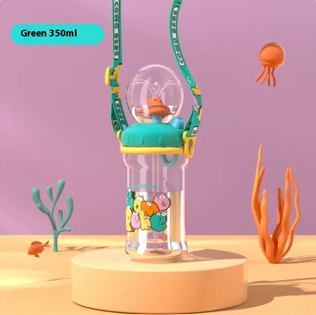 Kids Whale Diving Fountain Water Bottle — Leakproof Tritan Sippy Cup