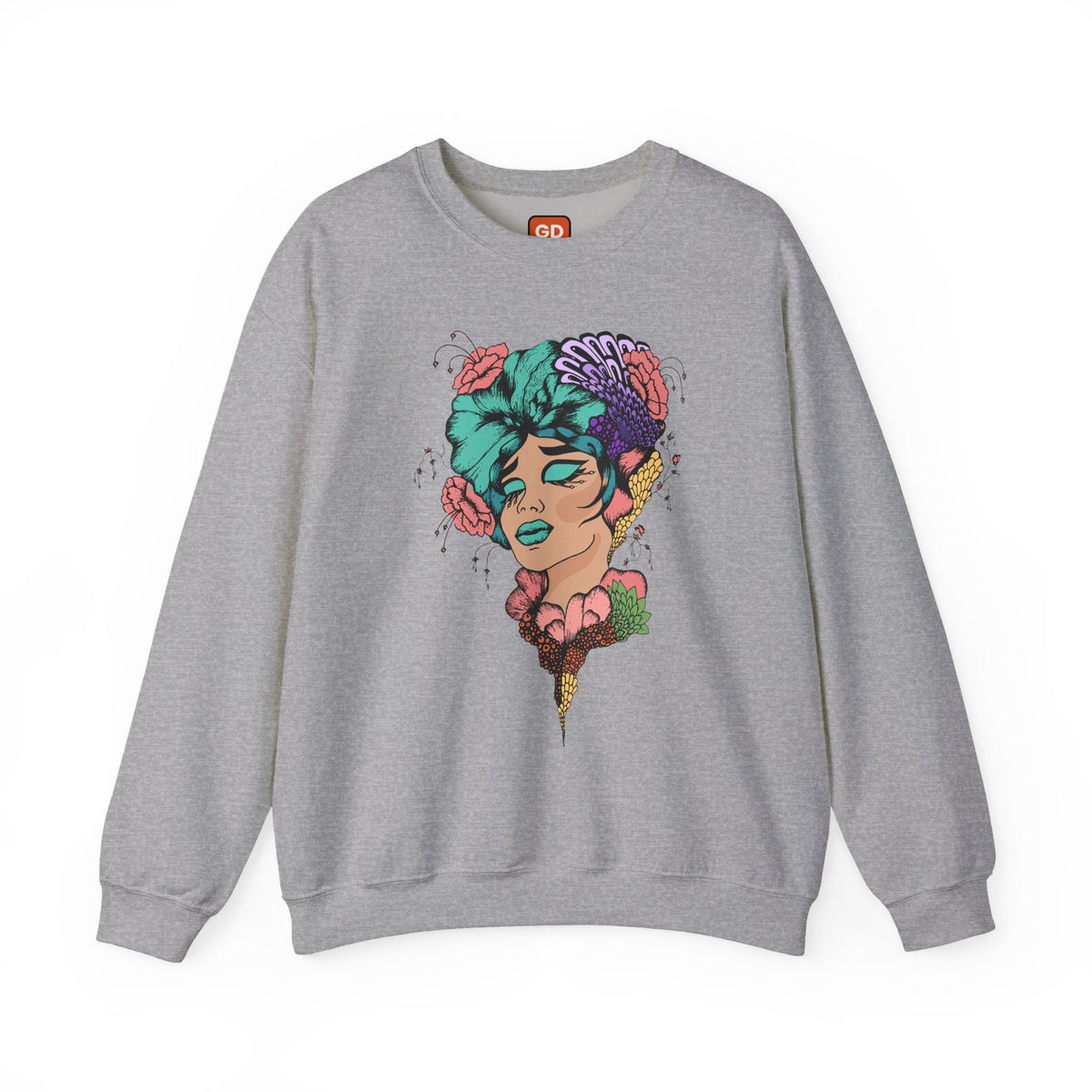 Floral Head Portrait Sweatshirt — "Thank You" Radiant Back Crewneck