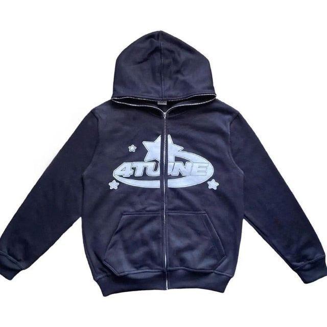 Star Print Zip-Up Hoodie — 3D Sports Graphic Fleece Jacket