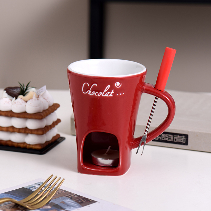 Personal Mini Fondue Mug Set — Chocolate, Cheese & Butter Melting Pot with Warmer