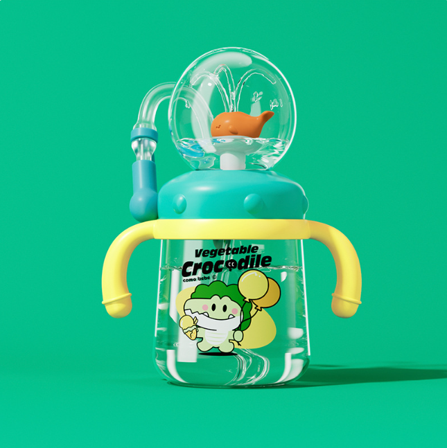 Kids Whale Diving Fountain Water Bottle — Leakproof Tritan Sippy Cup