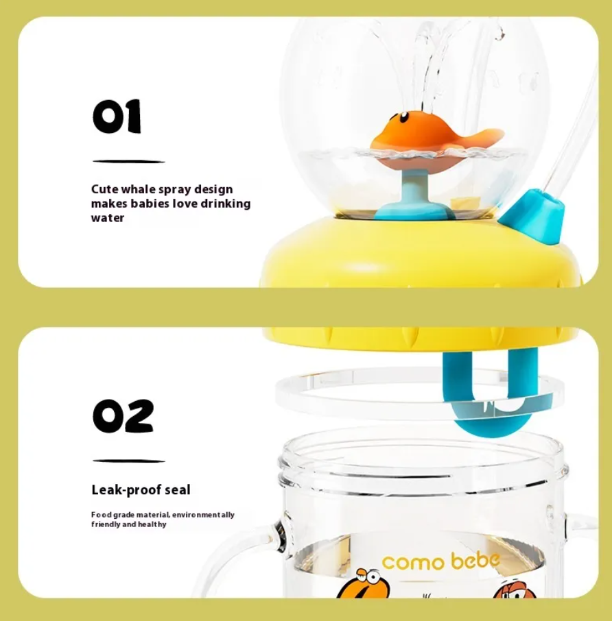 Kids Whale Diving Fountain Water Bottle — Leakproof Tritan Sippy Cup