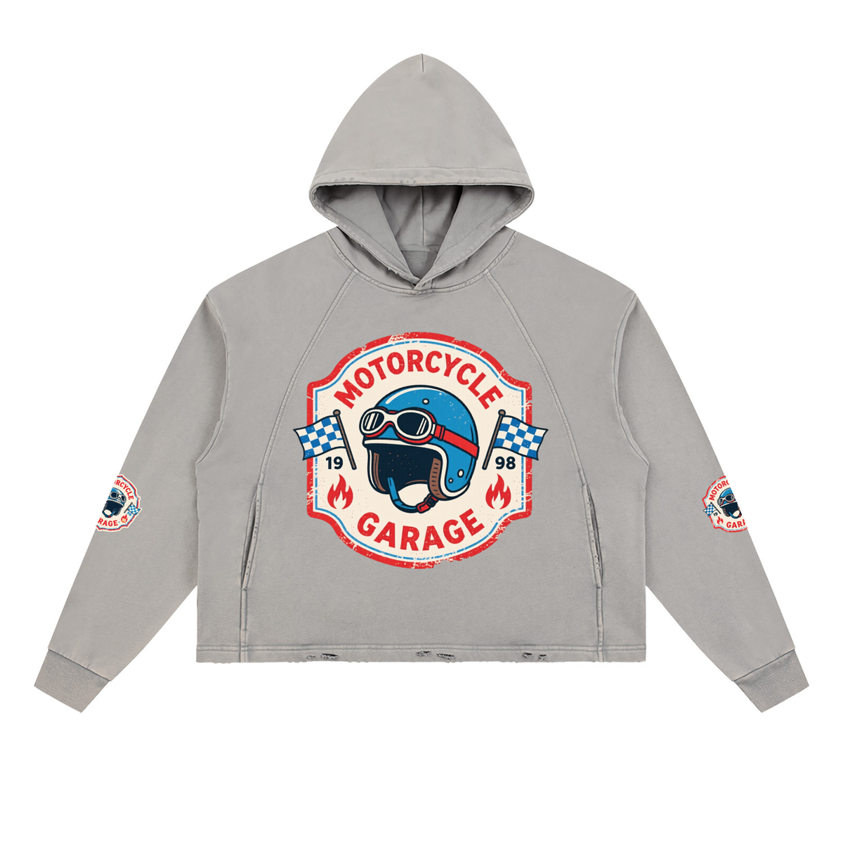 Vintage Washed Frayed-Hem Hoodie