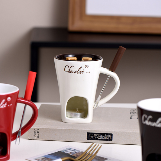 Personal Mini Fondue Mug Set — Chocolate, Cheese & Butter Melting Pot with Warmer
