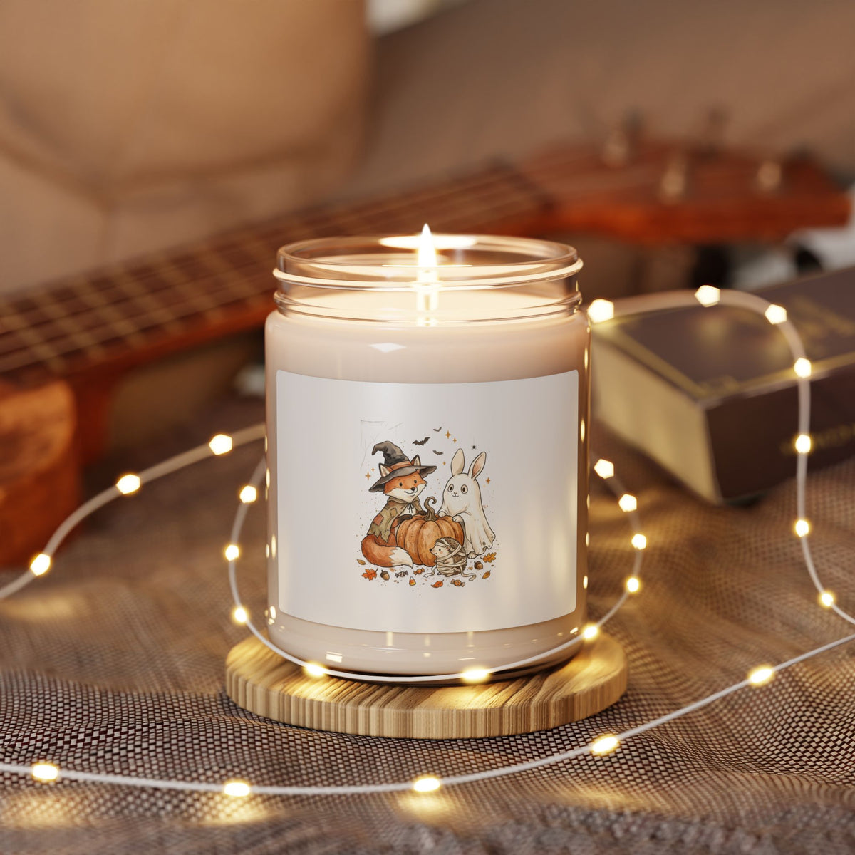Spooky Woodland Animals Candle | Halloween Fox & Ghost Bunny, Soy Jar