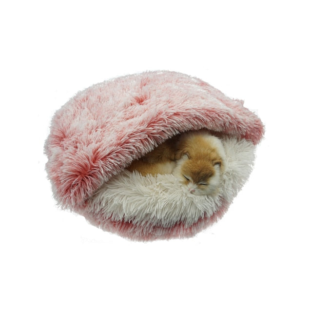 2-in-1 Pet Bed — Round Plush Warm Bed for Cats & Small Dogs