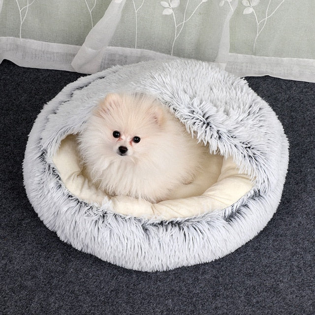 2-in-1 Pet Bed — Round Plush Warm Bed for Cats & Small Dogs